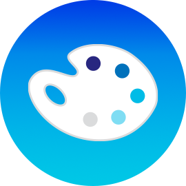 An illustration of an artist’s palette in a blue gradient circle