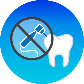 An illustration of a drill crossed out near a tooth in a blue gradient circle.