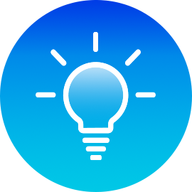 An illustration of a lit lightbulb in a blue gradient circle